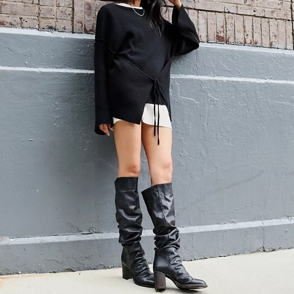 Free People Collection Elle Knee High Boots Black Leather Slouchy Sz 37 & 39 NWT - Picture 5 of 16